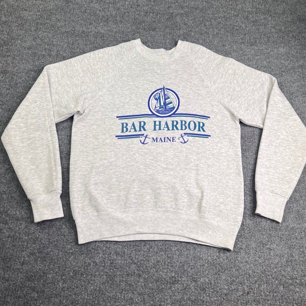 Lee Sweatshirt Men's M Grey Bar Harbor Maine Vintage USA Made Raglan Pullover